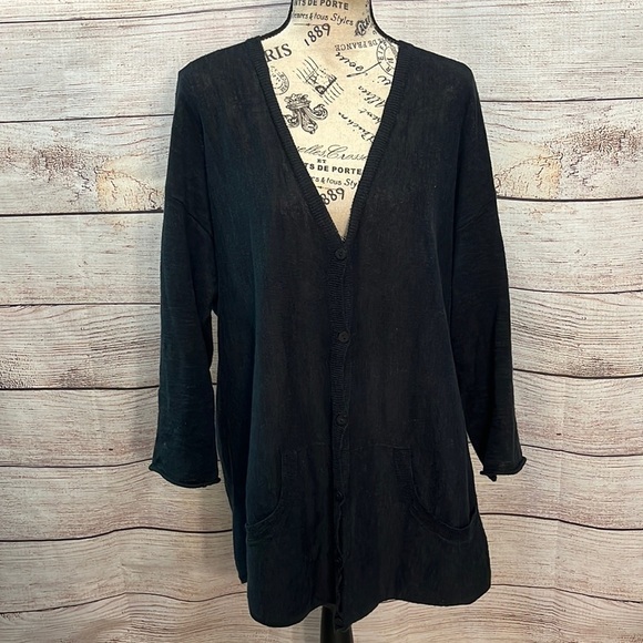 Eileen Fisher Slub Cardigan System Organic Linen Cotton Size Medium Black - Picture 1 of 9